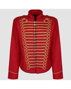 Veste Rouge Et Or Punk Militaire Officier Batteur Parade Homme - Jacket Tailor