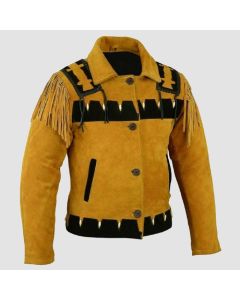 Veste en Cuir Jaune Pour Homme Cowboy Avec Franges de Style Occidental | Jacket Tailor