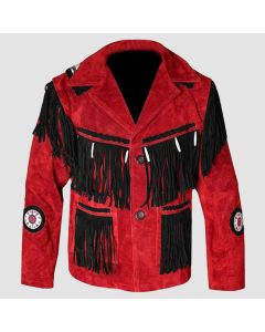 Veste en Cuir de Cowboy Western en Daim Avec Franges Rouge ET Noir | Jacket Tailor