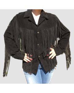 Veste Schott Vintage Femme Western Fringe Cuir Daim Noir | Jacket Tailor