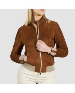 Blouson Bomber en Cuir Daim Marron ET Laine Mérinos | Jacket Tailor