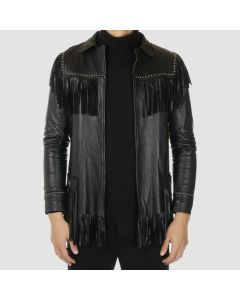 Veste de Style Amérindien en Cuir de Cowboy Noir Pour Hommes| Jacket Tailor