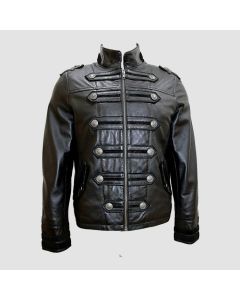 Veste en Cuir Napa Noir de Style Défilé Militaire Classique Pour Hommes - Jacket Tailor