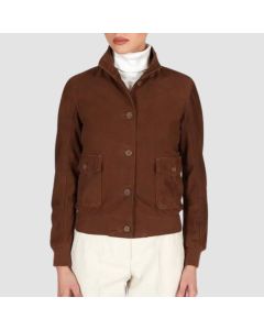 Faty - Blouson Bomber en Cuir Daim Marron Avec Boutons-  | Jacket Tailor
