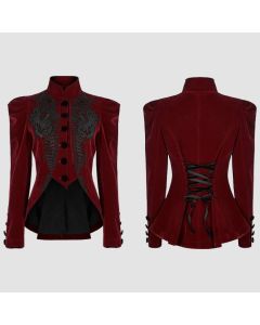 Veste Courte en Dentelle de Velours Gothique Victorien Pour Femmes Rouges, Manteau Court éLégant Européen Rétro Médiéval-Jacket Tailor