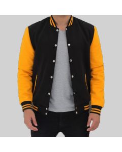 Veste Universitaire Noire ET Jaune de Style Baseball Pour Hommes-Jacket Tailor