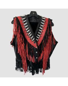 Gilet en Cuir Fringe Bone N Bead Pour Femme | Jacket Tailor