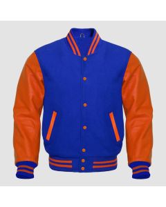 Wool Letterman Boys College Varsity Bomber Jacket Royal et orange-Jacket Tailor	