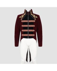 Men's Gothic Totem Embroidered Swallow-tailed Coat Red