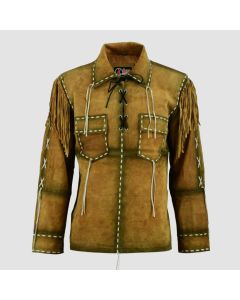 Veste en Cuir Marron Western Cowboy Avec Franges | Jacket Tailor