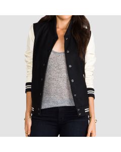 Veste universitaire crème et noire pour femme-jacket Tailor