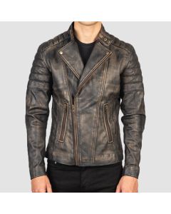 Veste Motard en Cuir Marron Effet Vieilli Faison | Jacket Tailor