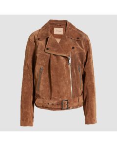 Veste en Cuir Suédé Marron Motard Pour Femme | Jacket Tailor