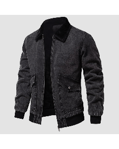 Black Denim Jacket Fashion Men With Fleece Collar  Casual Winter Outerwear-Jacket Tailor