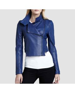 Veste en Cuir Motard Bleue Pour Femme | Jacket Tailor