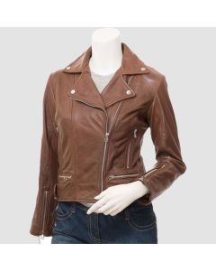 Veste en Cuir de Motard Marron à Fermeture éClair Croisée Pour Femme | Jacket Tailor