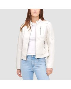 Veste en Simili Cuir Blanc Racer Pour Femme | Jacket Tailor