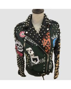 Graffiti Studs Style Punk Skull Biker Pu Veste-Jacket Tailor