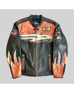 Veste en Cuir Harley Davidson Orange Screaming Eagle | Jacket Tailor