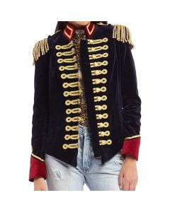Veste Hussar en Velours Bleu Foncé Golden Braid Pour Femme  | Jacket Tailor
