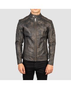 Veste de Motard Matelassée en Cuir Marron Vieilli Fernando  | Jacket Tailor
