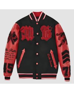Veste Letterman Rouge Et Noire Pour Homme Avec Patchs Brodés