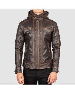Veste Motard en Cuir à Capuche Marron Vintage Hector | Jacket Tailor