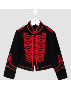 Nouveau Dames Moderne de Luxe Noir Militaire Laine Veste Rouge Broderie