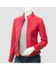 Veste en Cuir Rouge Café Racer à éPaules Matelassées Pour Femmes | Jacket Tailor