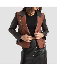 Blouson Motard Bicolore en Simili Cuir Pour Femme | Jacket Tailor