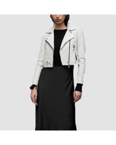 Veste Motard Courte en Cuir Blanche Pour Femme | Jacket Tailor