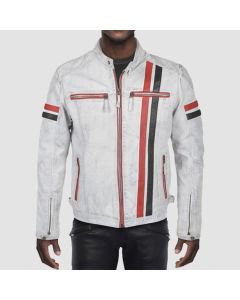 Veste en Cuir de Motard Blanche Pour Homme | Jacket Tailor