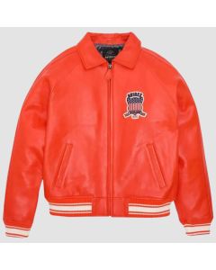 Mens Avirex Cuir véritable Cuir de Vachette Bomber American Jacket Orange Avec Patchs de Broderie USA Personnalisé 1975 Cadeau Pour Hommes-Jacket Tailor