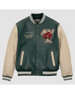 Chenille Broderie Bison Varsity USA Edition en Cuir Vert Avec Chenill-Jacket Tailor