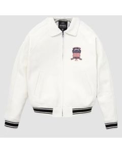 Nouvelle Veste en Cuir Avirex White Real Bomber American Flight Jacket Pour Hommes-Jacket Tailor