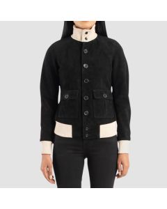 Veste en Cuir Bomber en Daim Noir-Jacket Tailor