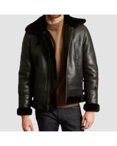 Blouson Aviateur en Cuir de Mouton Noir B-3 Pour Hommes
