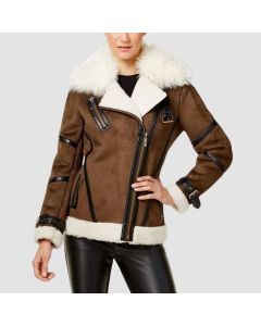 Veste Asymétrique en Cuir Shearling Femme de Coloris Marron | Jacket Tailor