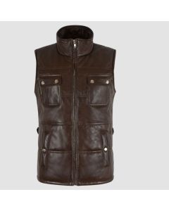 Gilet Matelassé en Cuir Marron Rembourré Pour Femme Par Scin-Jacket Tailor