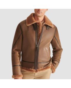 Veste en Cuir Pilote en Peau de Mouton B3 Marron Camel Pour Homme | Jacket Tailor