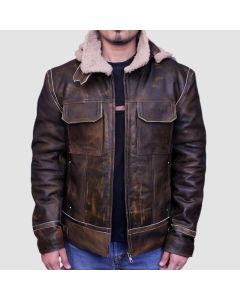 Blouson Aviateur en Cuir Avec Capuche en Fourrure Homme Marron | Jacket Tailor
