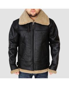 Blouson Aviateur en Cuir Shearling Bomber Noir Pour Homme | Jacket Tailor