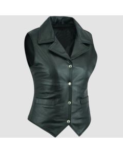 Véritable Gilet en Cuir Noir éLégant Pour Femme