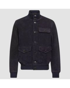 Men's Blue Suede Bomber Jacket | Jacket Tailor
