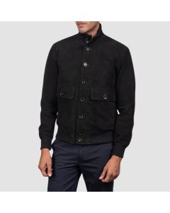 Blouson Aviateur en Daim Noir Eaton  | Jacket Tailor

