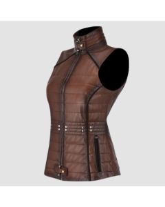 Gilet en Cuir Marron Brodé  | Jacket Tailor
