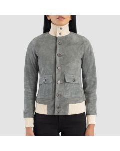 Blouson Bomber en Daim Gris en Cuir-Jacket Tailor