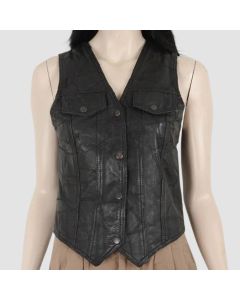 Vintage Années 90 Femmes Noir Gilet en Cuir Véritable | Jacket Tailor
