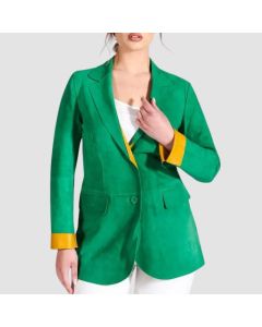 Veste en Cuir D’Agneau en Daim Vert Style Blazer-Jacket Tailor