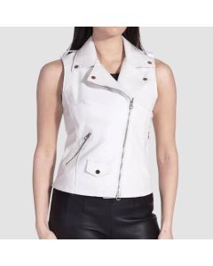 Gilet Motard en Cuir Blanc Pour Femme | Jacket Tailor
